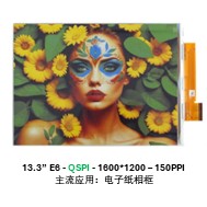 13.3” E6 - QSPI - 1600*1200 – 150PPI 主流应用：电子纸相框